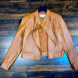 Michael Kors Camel Leather Moto Jacket